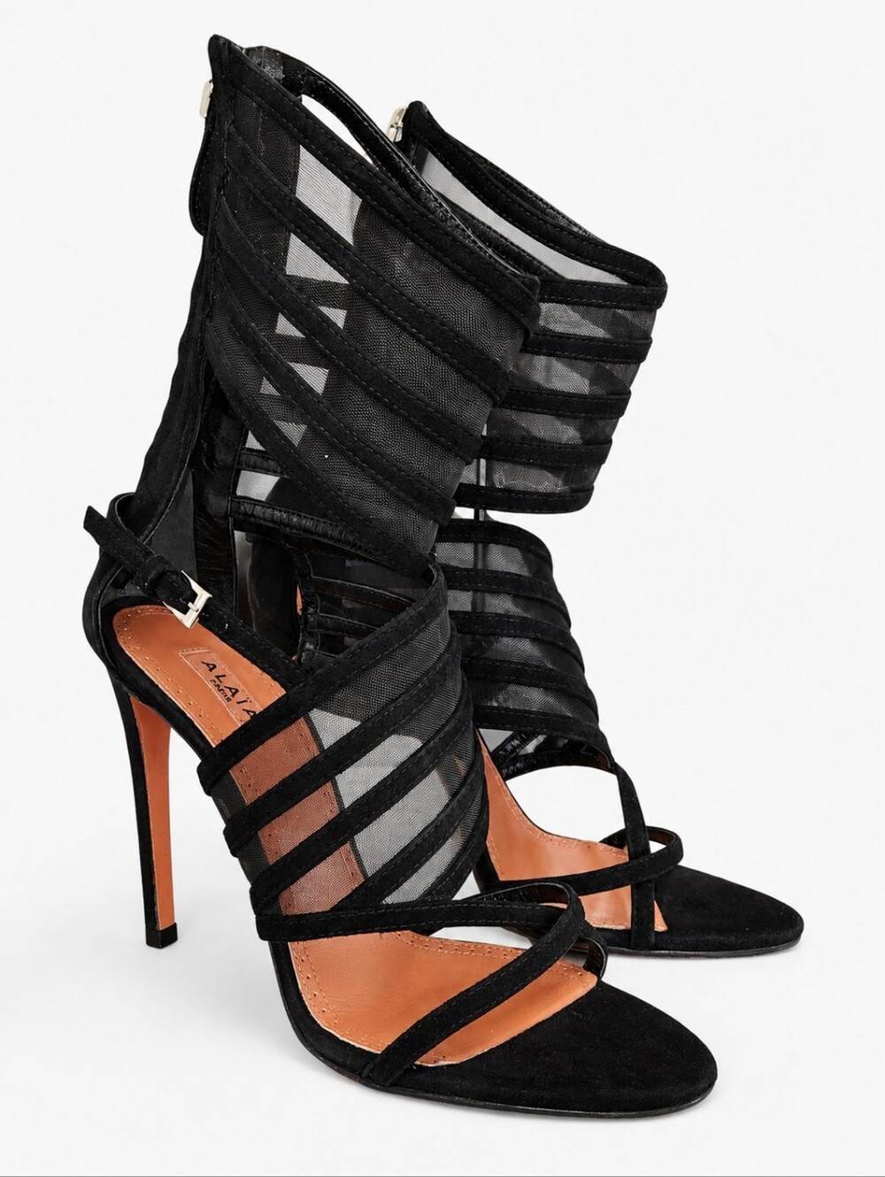 ALAIA | Black Suede Mesh Cage Sandals Heels EU 36 / US 6 Zip Stiletto